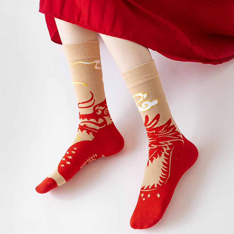 Buddha Stones Casual Red Dragon Cotton Quarter Men Women Unisex Socks