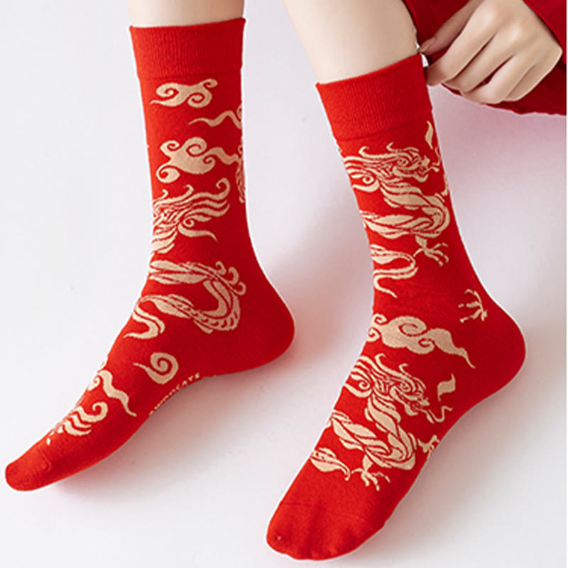 Buddha Stones Casual Red Dragon Cotton Quarter Men Women Unisex Socks