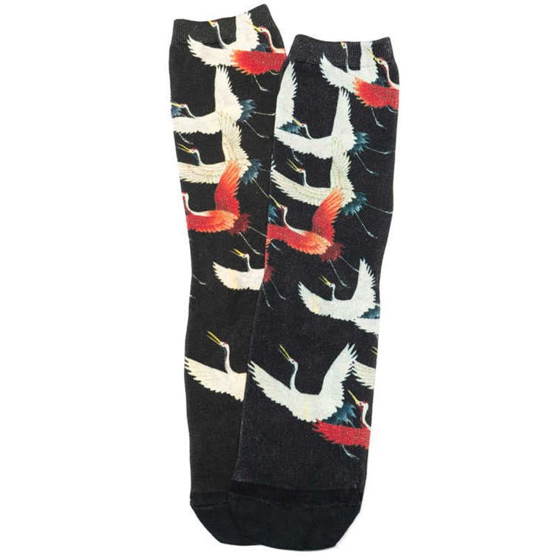 Buddha Stones Casual White Red Cranes Micro Crew Men Women Unisex Socks