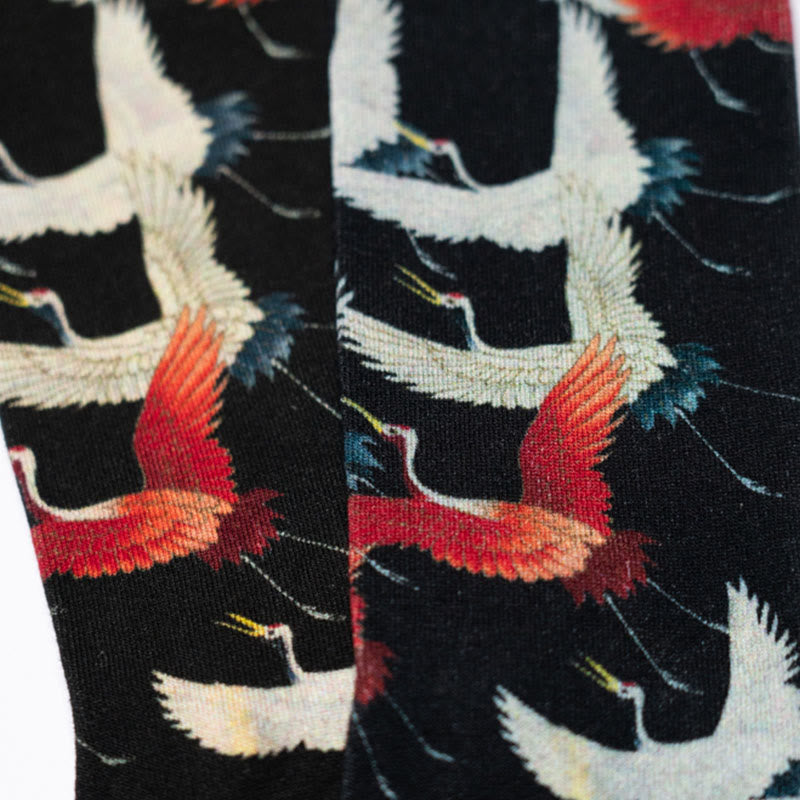Buddha Stones Casual White Red Cranes Micro Crew Men Women Unisex Socks