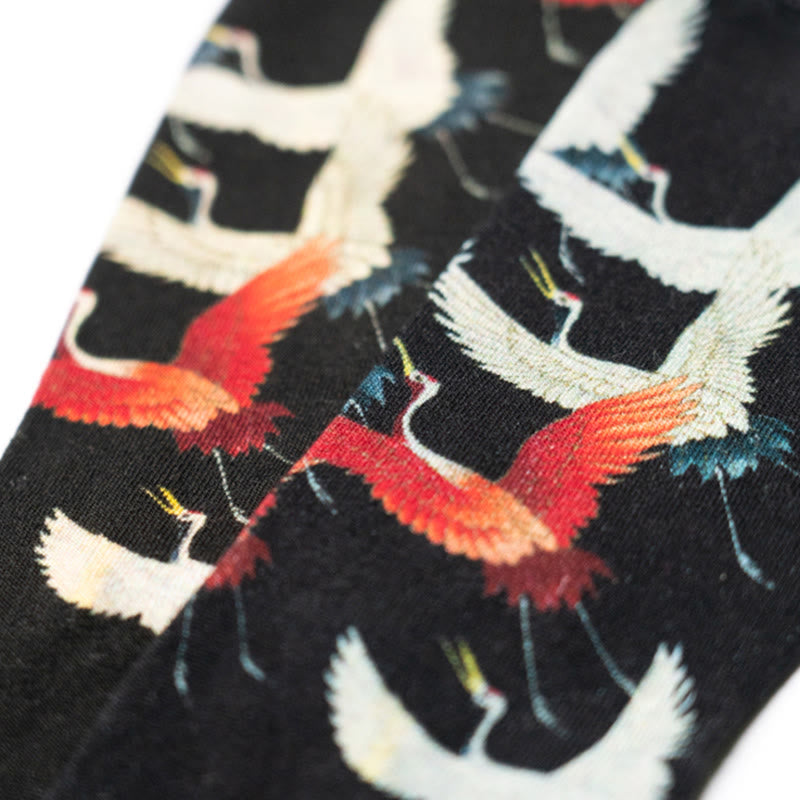 Buddha Stones Casual White Red Cranes Micro Crew Men Women Unisex Socks