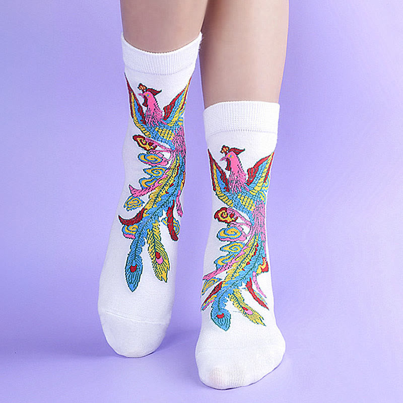 Buddha Stones Casual 3 Pairs Of Multicolored Phoenix Quarter Women's Socks