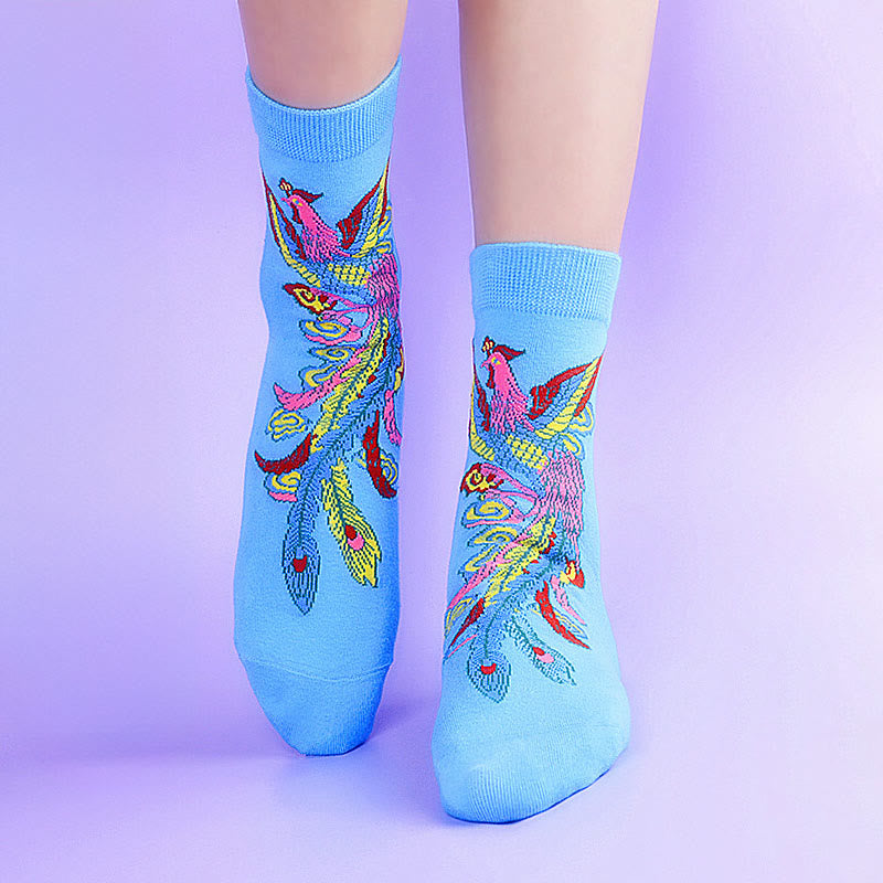 Buddha Stones Casual 3 Pairs Of Multicolored Phoenix Quarter Women's Socks