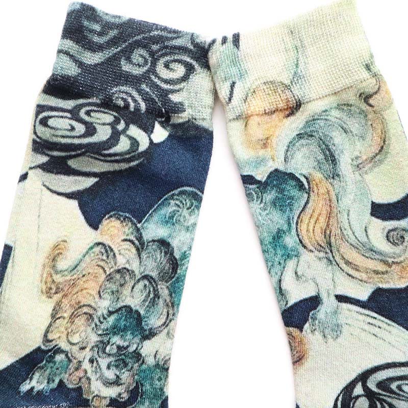 Buddha Stones Casual Multicolored Ink-style Waves Cotton Micro Crew Women's Socks