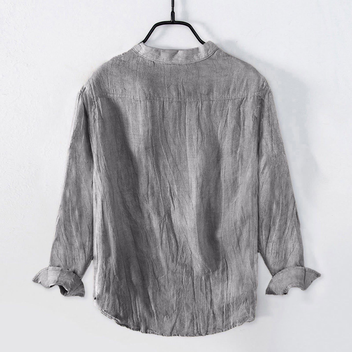Buddha Stones Solid Color Long Sleeve Half Button Shirt Cotton Linen Men Clothing