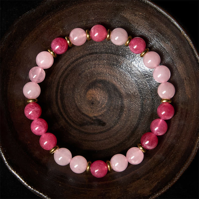 Buddha Stones Strawberry Quartz Pink Crystal Beads Love Positive Bracelet
