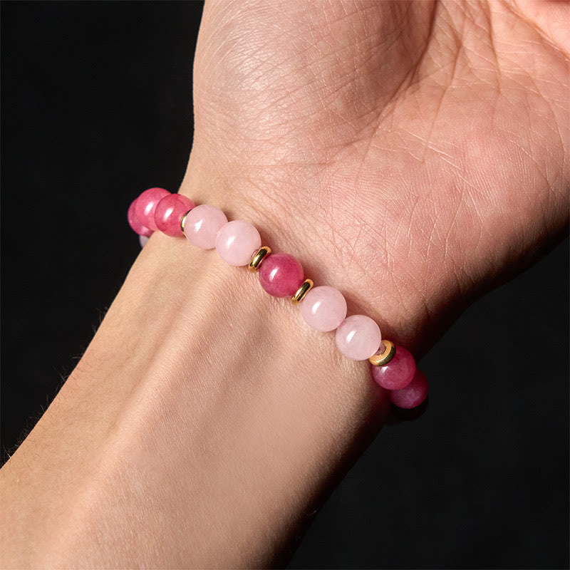 Buddha Stones Strawberry Quartz Pink Crystal Beads Love Positive Bracelet