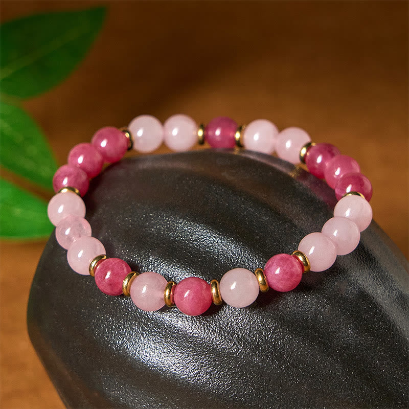Buddha Stones Strawberry Quartz Pink Crystal Beads Love Positive Bracelet