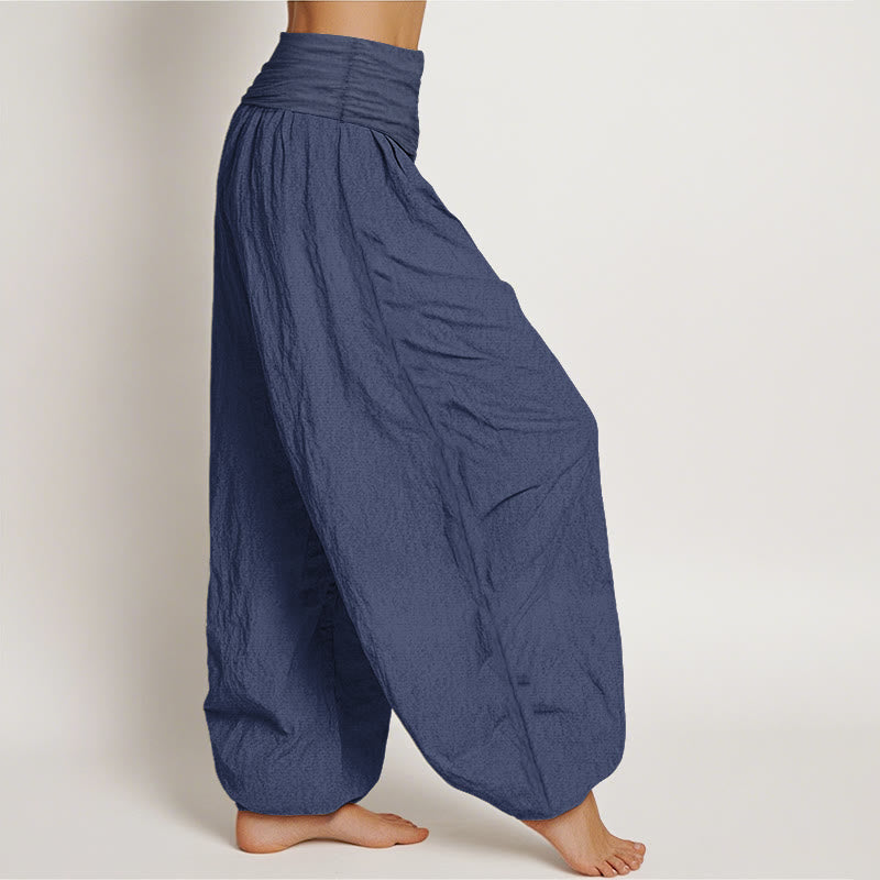 Buddha Stones Blooming Lotus Om Symbol Pattern Women's Elastic Waist Harem Cotton Pants