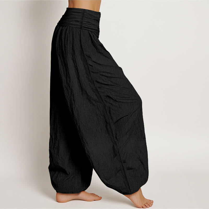 Buddha Stones Blooming Lotus Om Symbol Pattern Women's Elastic Waist Harem Cotton Pants