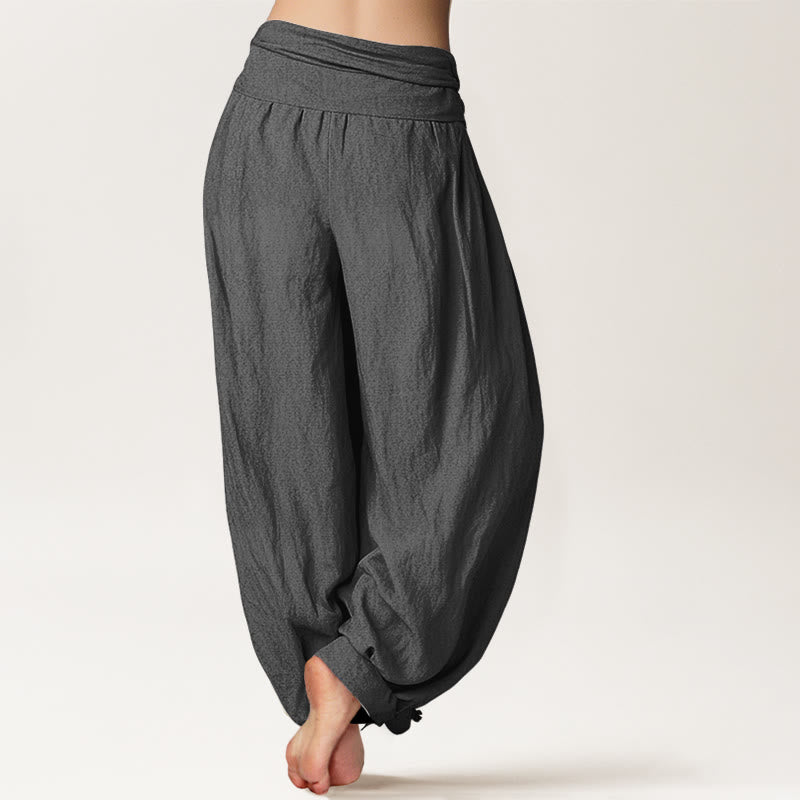 Buddha Stones Blooming Lotus Om Symbol Pattern Women's Elastic Waist Harem Cotton Pants