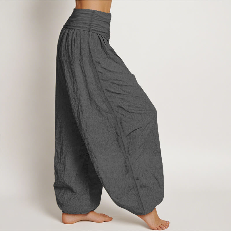 Buddha Stones Blooming Lotus Om Symbol Pattern Women's Elastic Waist Harem Cotton Pants