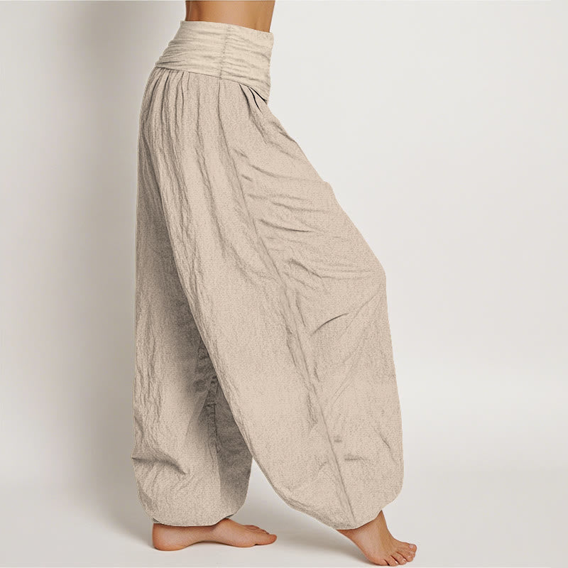 Buddha Stones Blooming Lotus Om Symbol Pattern Women's Elastic Waist Harem Cotton Pants