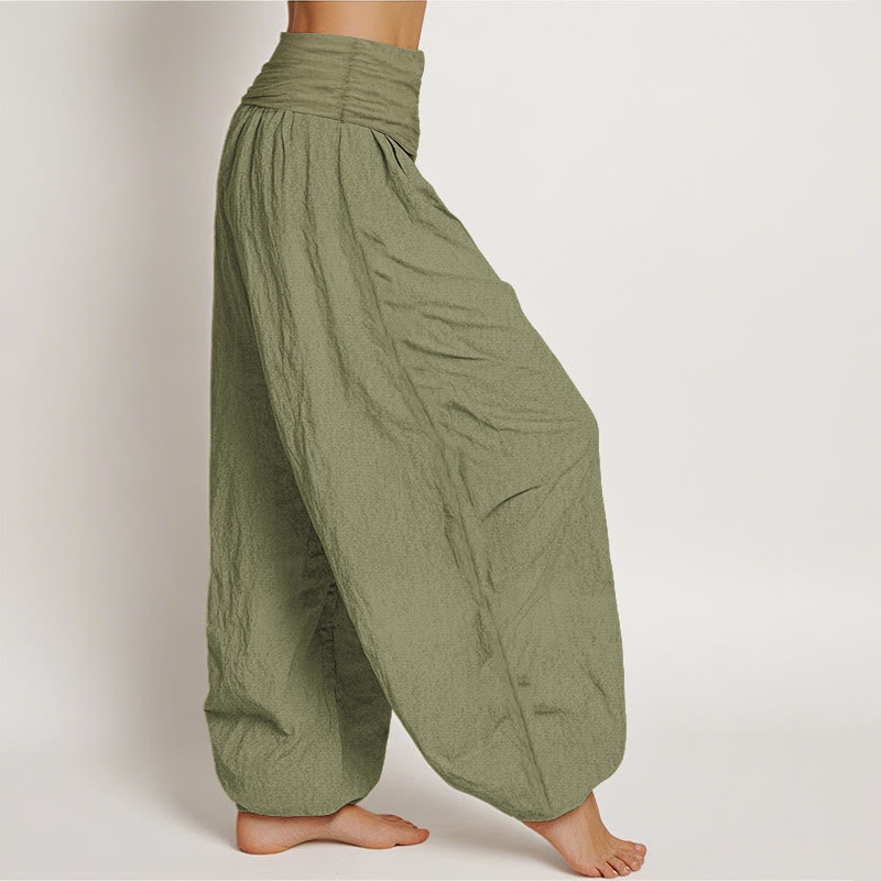 Buddha Stones Blooming Lotus Om Symbol Pattern Women's Elastic Waist Harem Cotton Pants