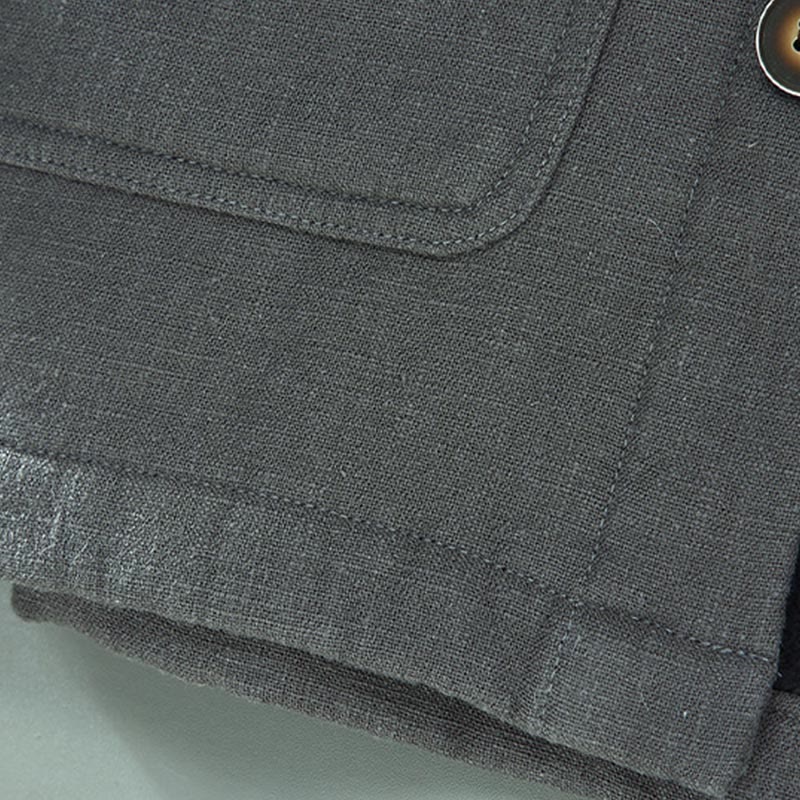 Buddha Stones Men's Plain Long Sleeve Thermal Fleece-Lined Ramie Linen Cotton Jacket With Pockets