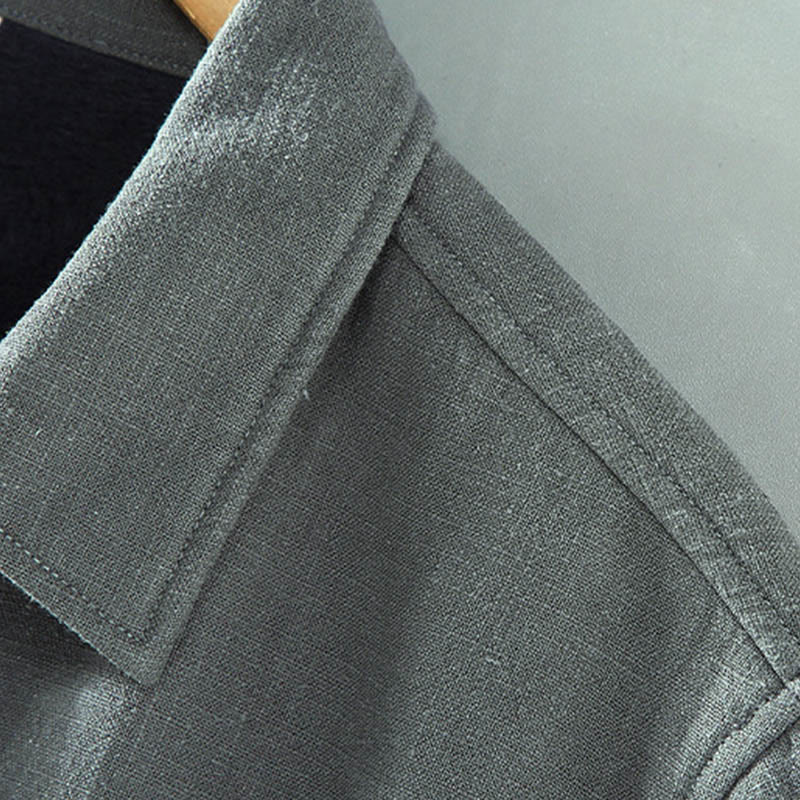 Buddha Stones Men's Plain Long Sleeve Thermal Fleece-Lined Ramie Linen Cotton Jacket With Pockets