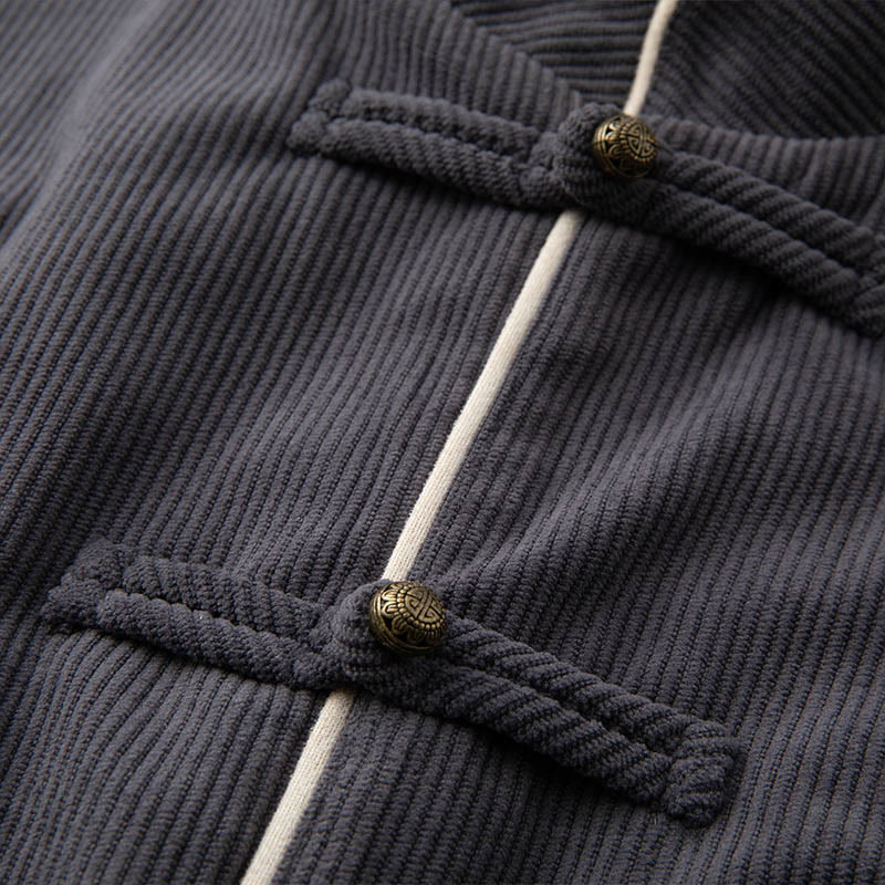Buddha Stones Men's Frog-Button Mandarin Collar Long Sleeve Cotton Jacket Tang Suit With Pockets