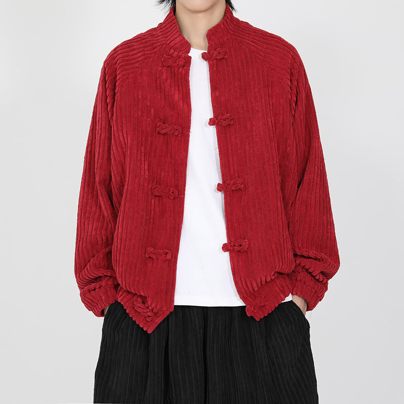 Buddha Stones Men's Chinese Plain Frog-Button Long Sleeve Cotton Corduroy Jacket With Pockets