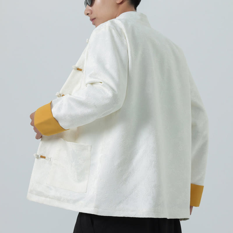 Buddha Stones Jacquard Frog-Button Long Sleeve Men's Cotton Jacket Tang Suit With Pockets