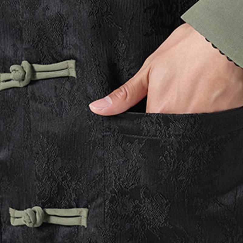 Buddha Stones Jacquard Frog-Button Long Sleeve Men's Cotton Jacket Tang Suit With Pockets