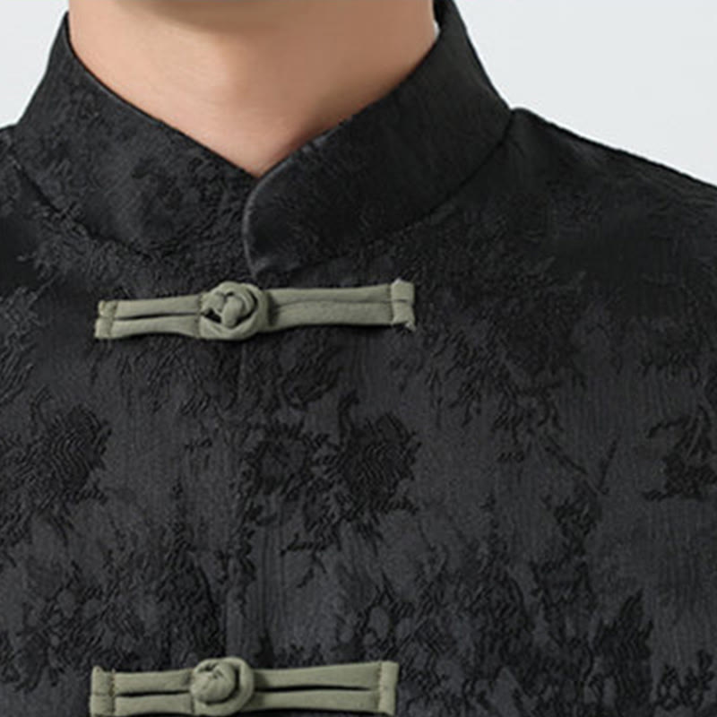 Buddha Stones Jacquard Frog-Button Long Sleeve Men's Cotton Jacket Tang Suit With Pockets