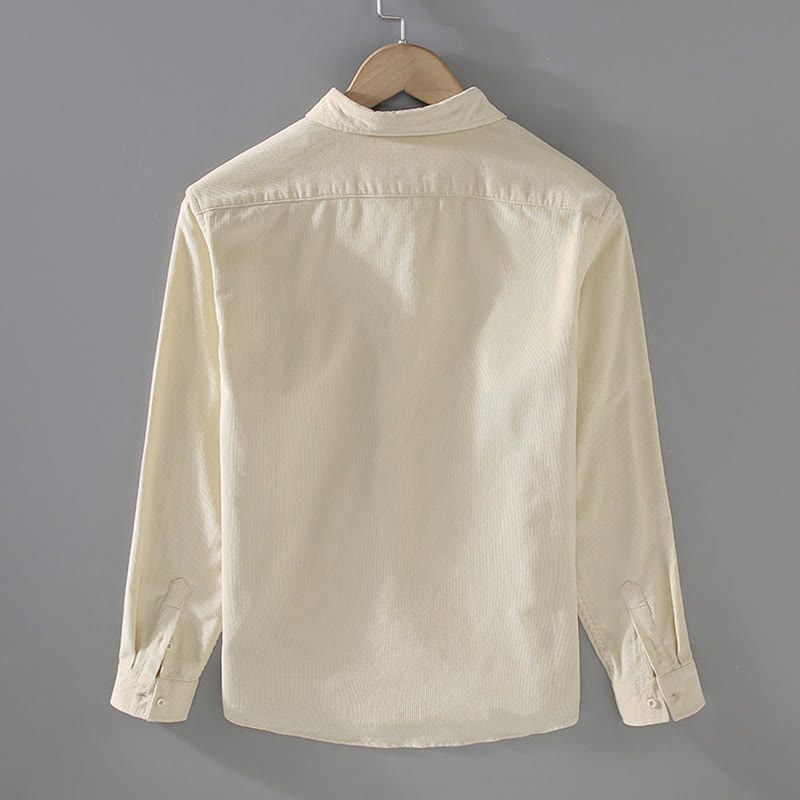 Buddha Stones Men's Solid Color Buttons Design Long Sleeve Pure Cotton Corduroy Shirt