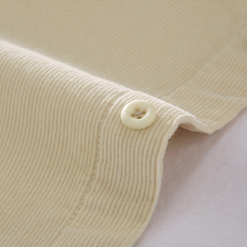 Buddha Stones Men's Solid Color Buttons Design Long Sleeve Pure Cotton Corduroy Shirt