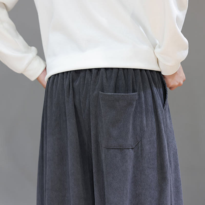 Buddha Stones Plain Color Pure Cotton Corduroy Men's Harem Pants With Pockets