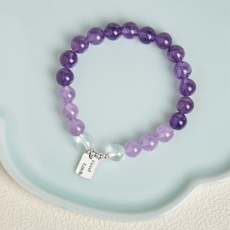 Buddha Stones Amethyst Rose Quartz Strawberry Quartz Good Luck Charm Bracelet