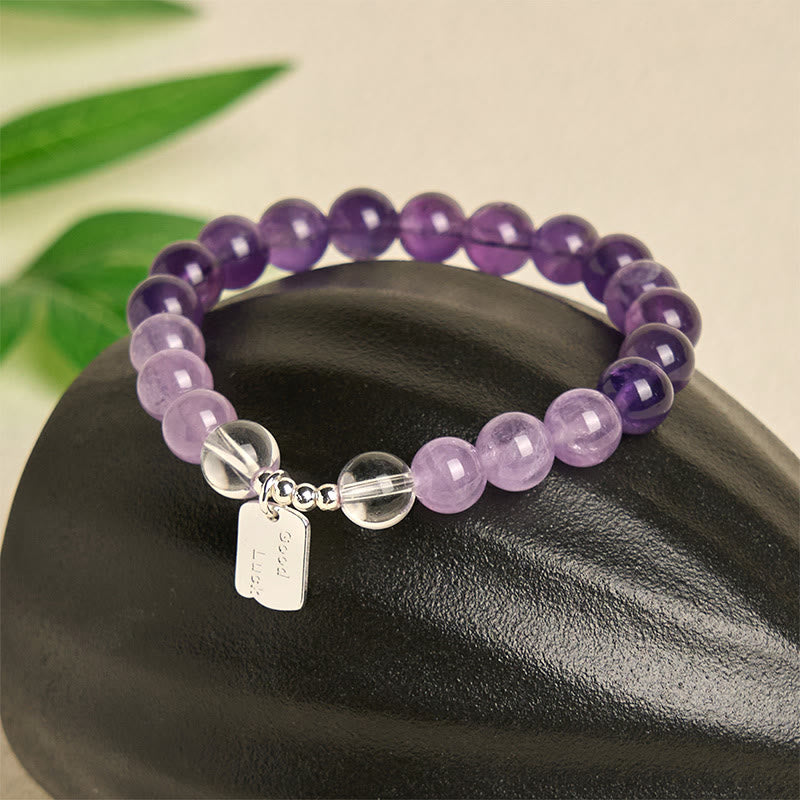 Buddha Stones Amethyst Rose Quartz Strawberry Quartz Good Luck Charm Bracelet