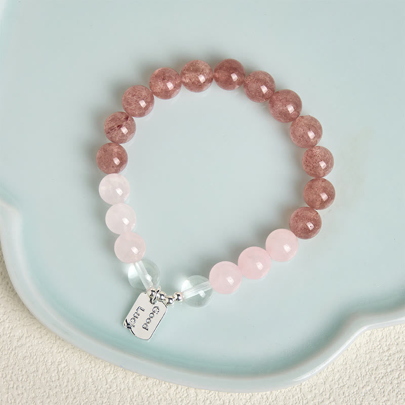 Buddha Stones Amethyst Rose Quartz Strawberry Quartz Good Luck Charm Bracelet