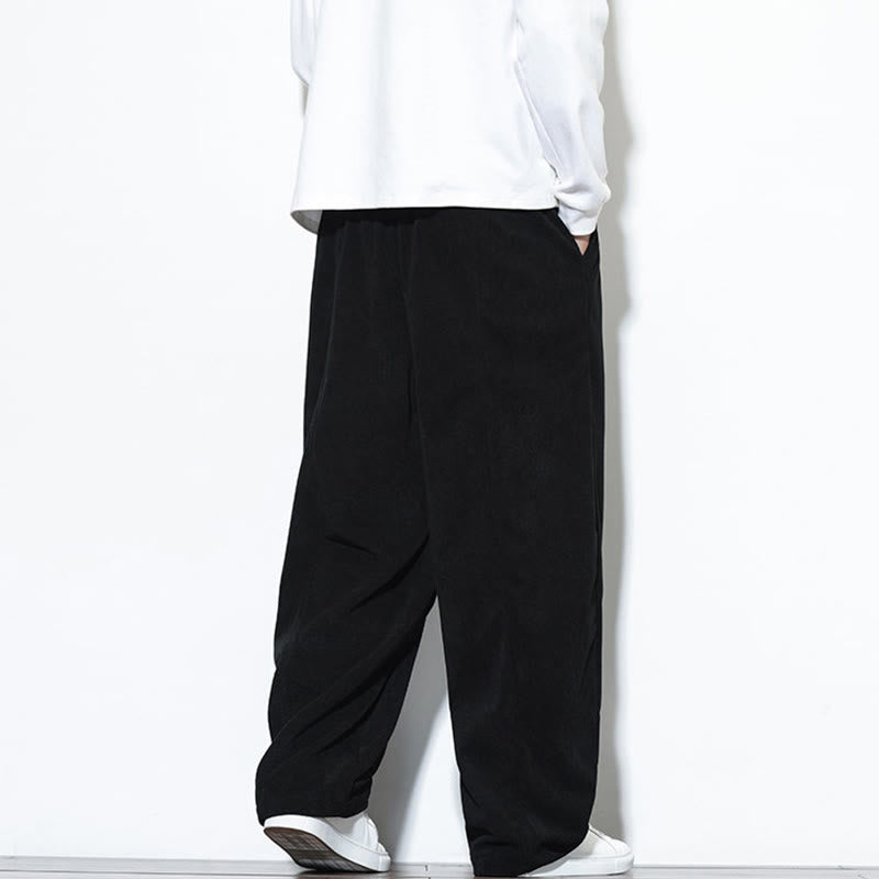 Buddha Stones Plain Drawstring Pure Cotton Corduroy Men's Harem Pants With Pockets