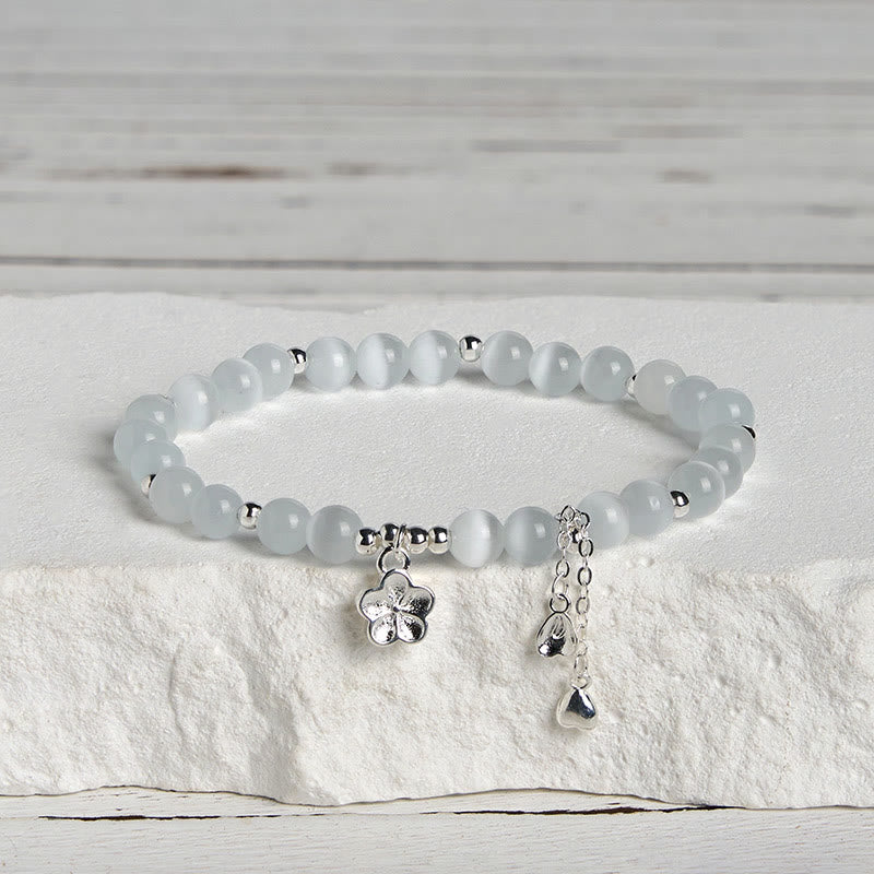 Buddha Stones Natural Cat's Eye Cherry Blossom Peace Bracelet