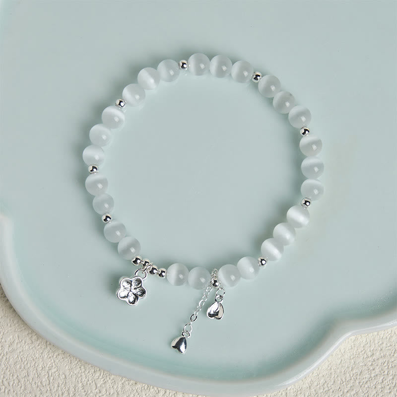 Buddha Stones Natural Cat's Eye Cherry Blossom Peace Bracelet