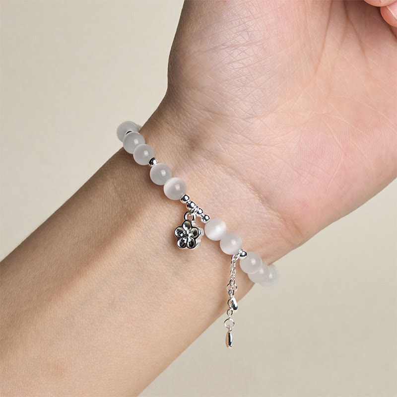Buddha Stones Natural Cat's Eye Cherry Blossom Peace Bracelet