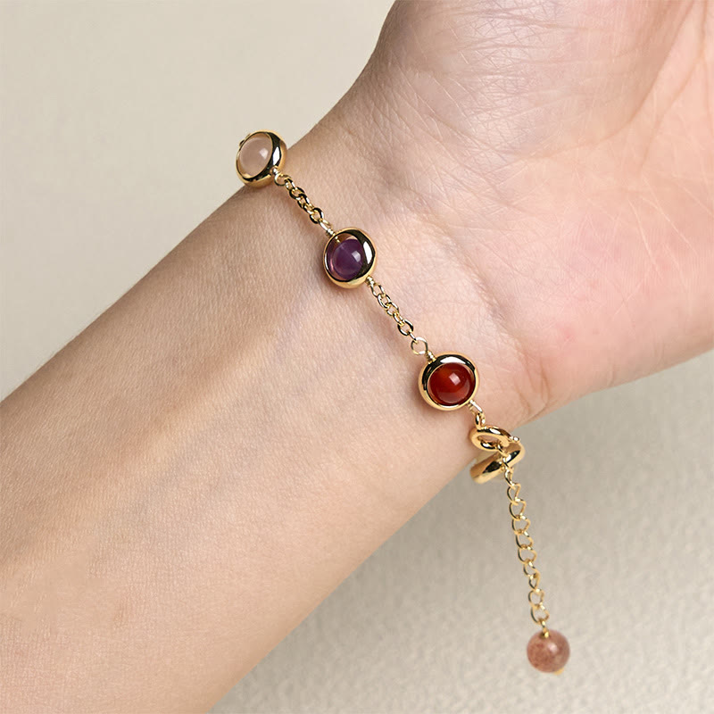 Buddha Stones Colorful Crystal Amethyst Strawberry Quartz Balance Bracelet