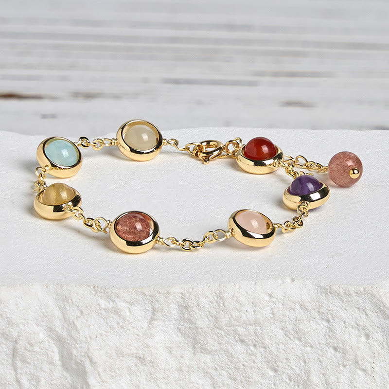 Buddha Stones Colorful Crystal Amethyst Strawberry Quartz Balance Bracelet