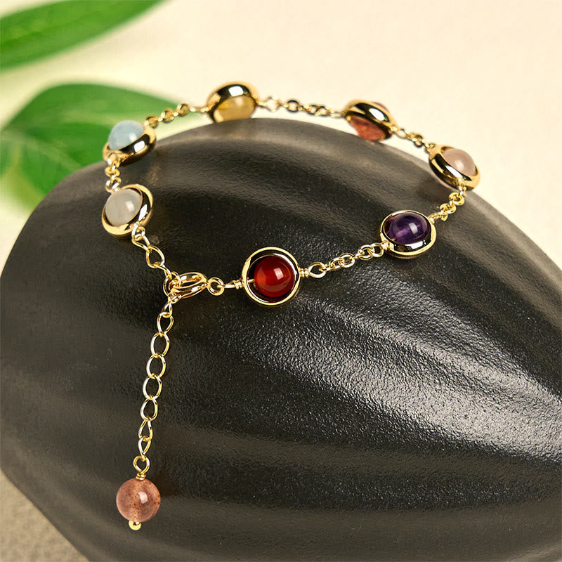 Buddha Stones Colorful Crystal Amethyst Strawberry Quartz Balance Bracelet