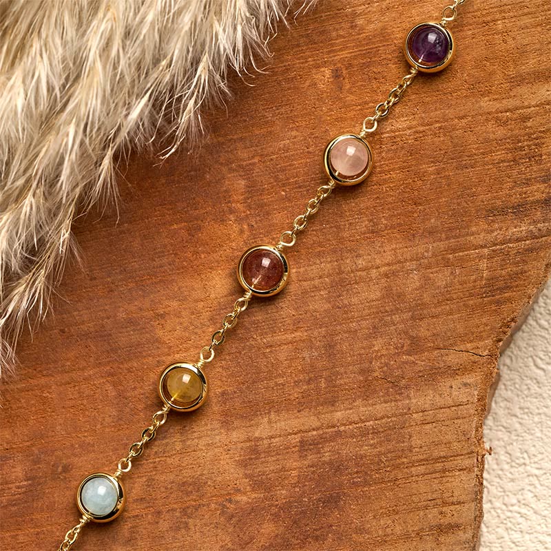 Buddha Stones Colorful Crystal Amethyst Strawberry Quartz Balance Bracelet