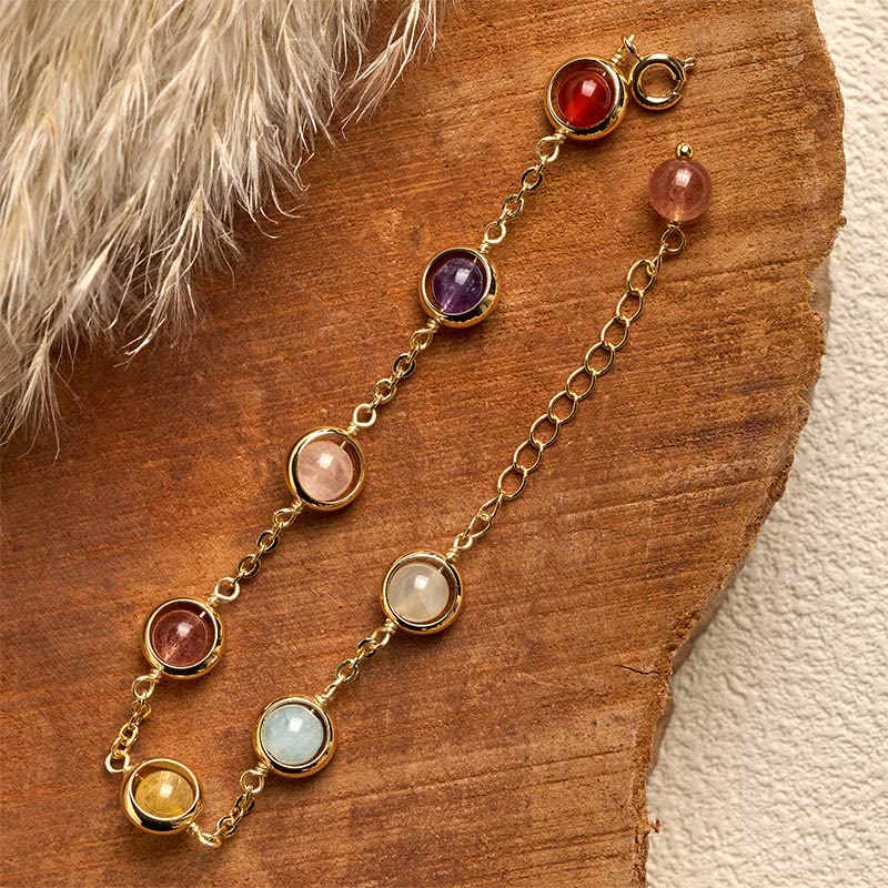 Buddha Stones Colorful Crystal Amethyst Strawberry Quartz Balance Bracelet