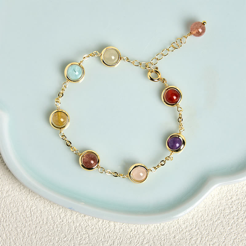 Buddha Stones Colorful Crystal Amethyst Strawberry Quartz Balance Bracelet