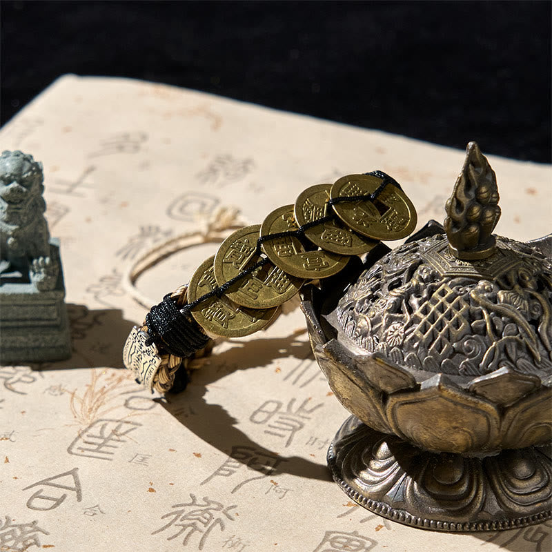 Buddha Stones Five-emperor Coins Amulet Protection Rope Bracelet