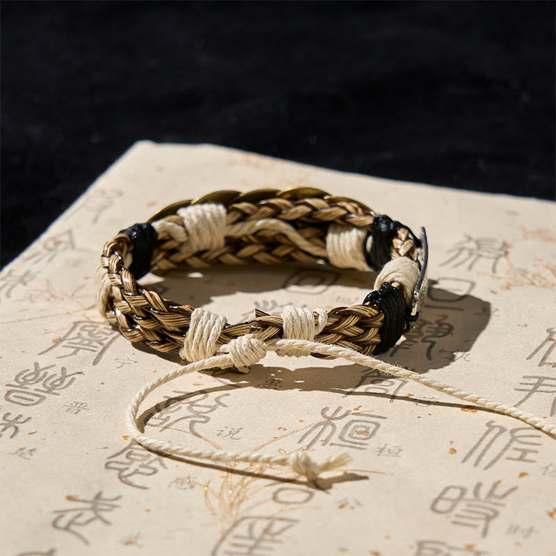 Buddha Stones Five-emperor Coins Amulet Protection Rope Bracelet