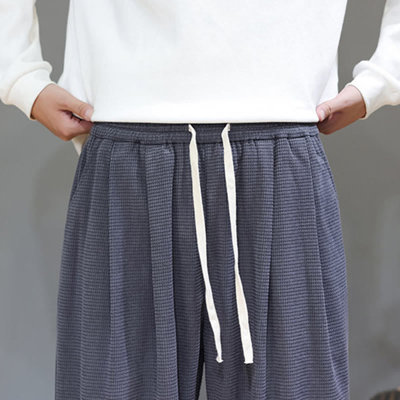Buddha Stones Fall Plain Drawstring Simple Design Men's Harem Cotton Corduroy Pants With Pockets