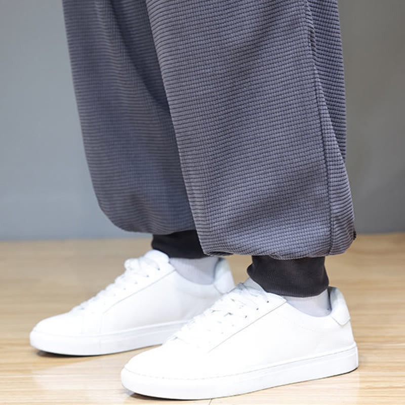 Buddha Stones Fall Plain Drawstring Simple Design Men's Harem Cotton Corduroy Pants With Pockets