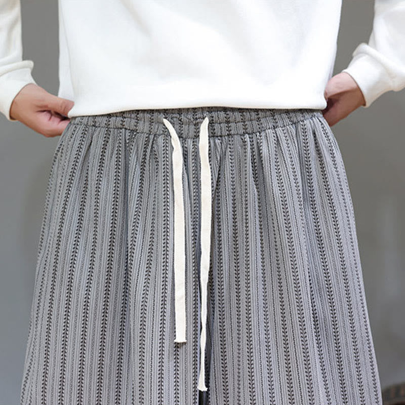Buddha Stones Fall Striped Pattern Drawstring Men's Harem Corduroy Pants With Pockets