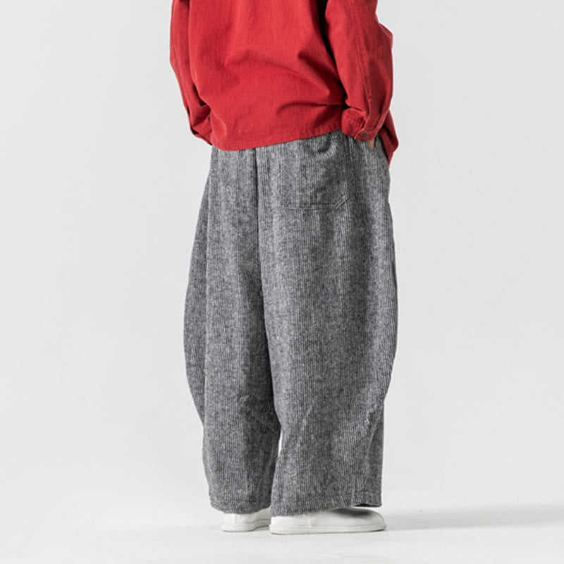 Buddha Stones Daily Solid Color Drawstring Design Men's Wide Leg Cotton Pants With Pockets