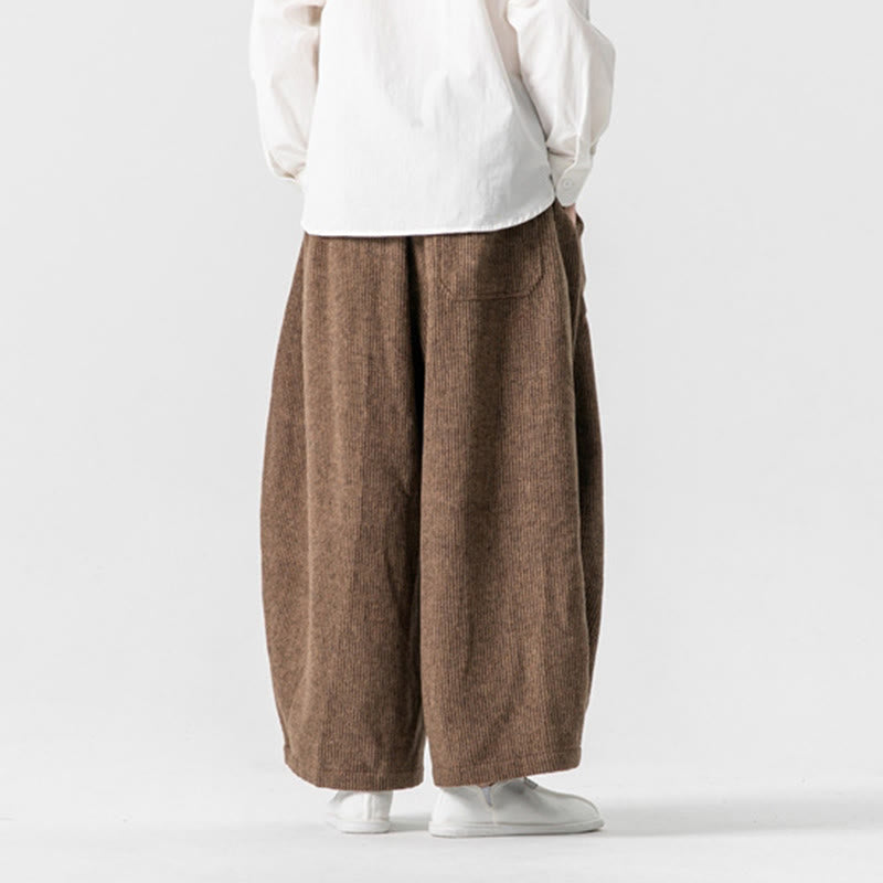 Buddha Stones Daily Solid Color Drawstring Design Men's Wide Leg Cotton Pants With Pockets