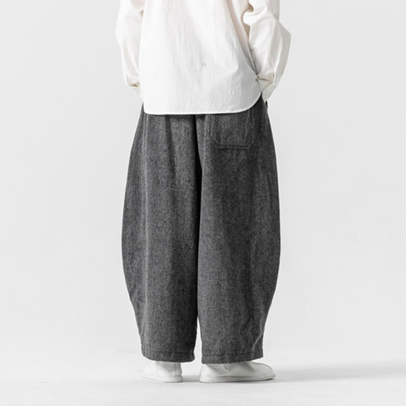Buddha Stones Daily Solid Color Drawstring Design Men's Wide Leg Cotton Pants With Pockets