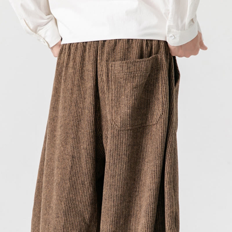 Buddha Stones Daily Solid Color Drawstring Design Men's Wide Leg Cotton Pants With Pockets